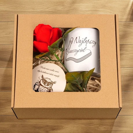 Przejdź do produktu Pudełko prezentowe dla Wychowawcy Nauczyciela – Kubek Podkładka Róża DN_Pud3.3_74