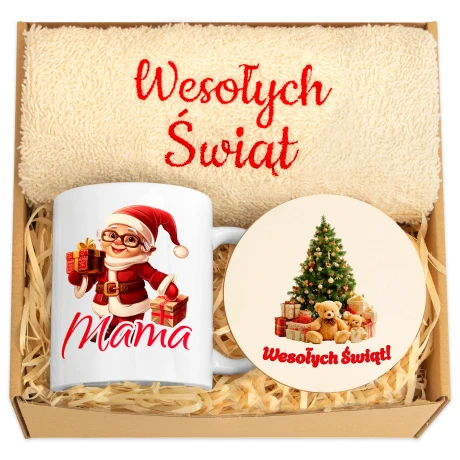 Przejdź do produktu Prezent Na Święta dla Mamy Kubek Podstawka Ręcznik swx_mm12