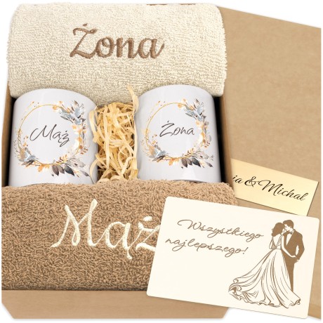 Przejdź do produktu Prezent Ślubny / dla pary – Ręczniki Żona i Mąż + Kubki | Idealny prezent na Ślub, Rocznicę, Jubileusz MZKrt1d_4