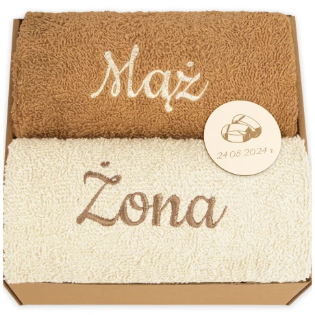 Przejdź do produktu Prezent na Ślub Wesele – Zestaw ręczników dla Męża i Żony MZ1q